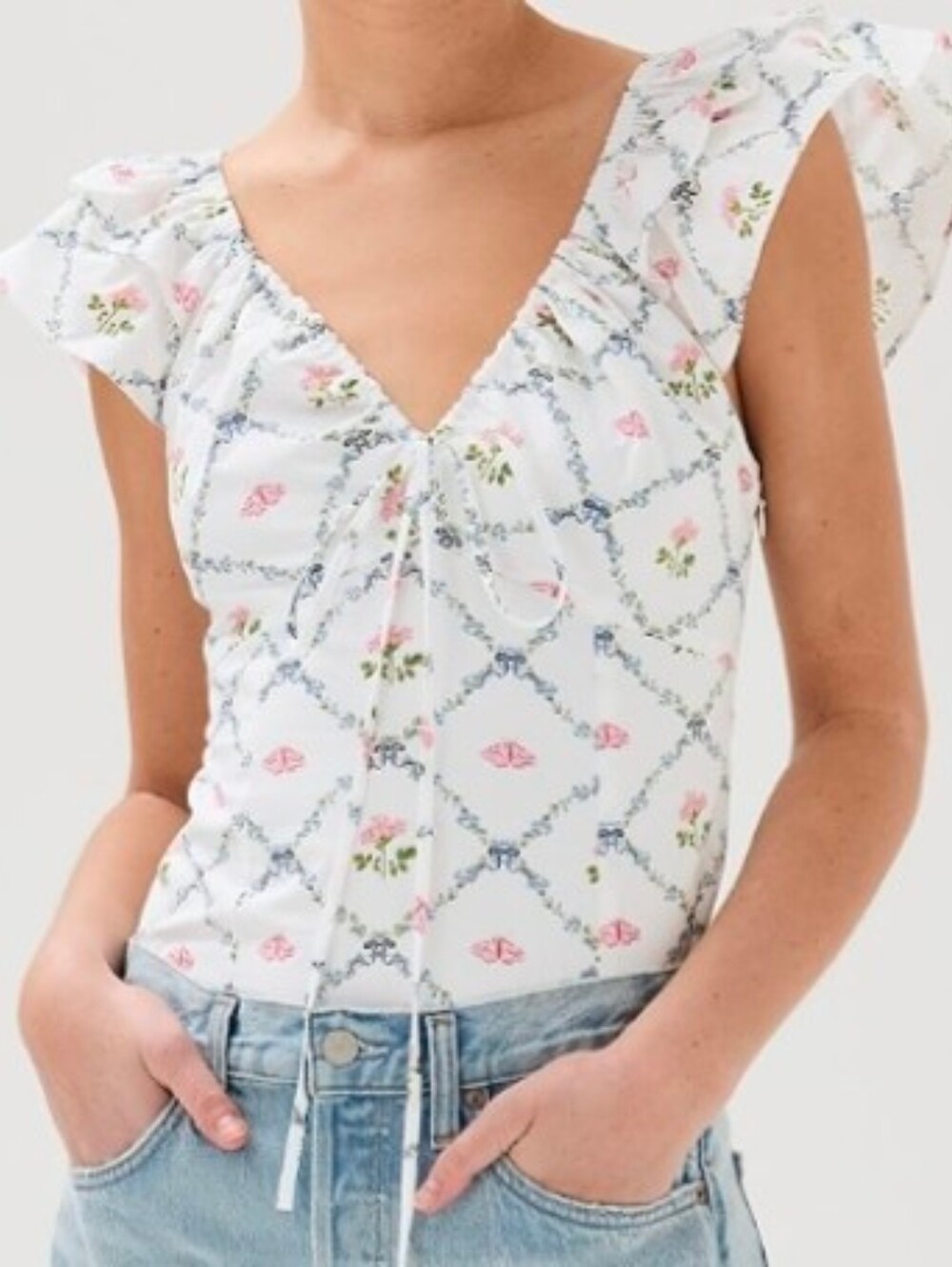 Hill House White Zuri Floral Smocked Top Size XL